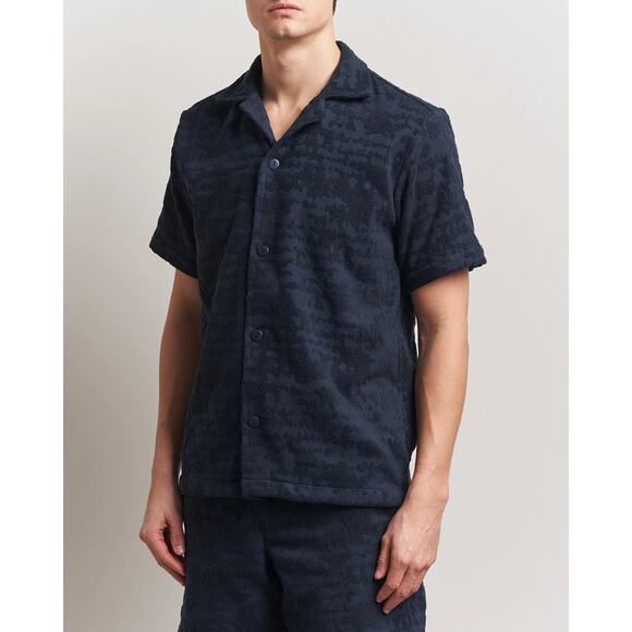 OAS Cuba Heavyweight Terrycloth Night Lagoon Short Sleeve Shirt L NEW Button Up - Picture 1 of 7